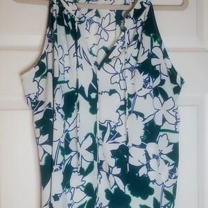 Floral Sleeveless Top - Green, blue and White, Beautiful Fabric, C&E Brand